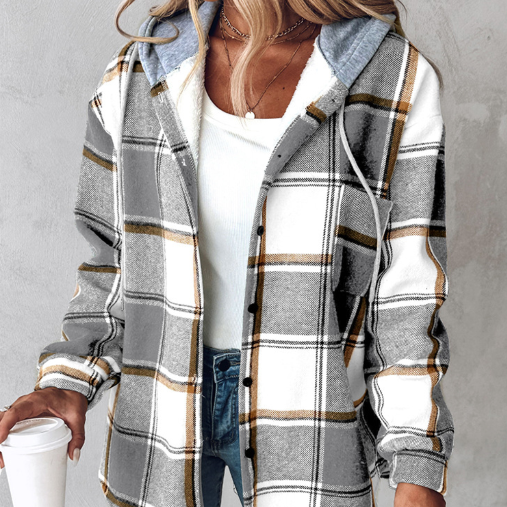 Women's Relaxed Hooded Checked Jacket - photo 2