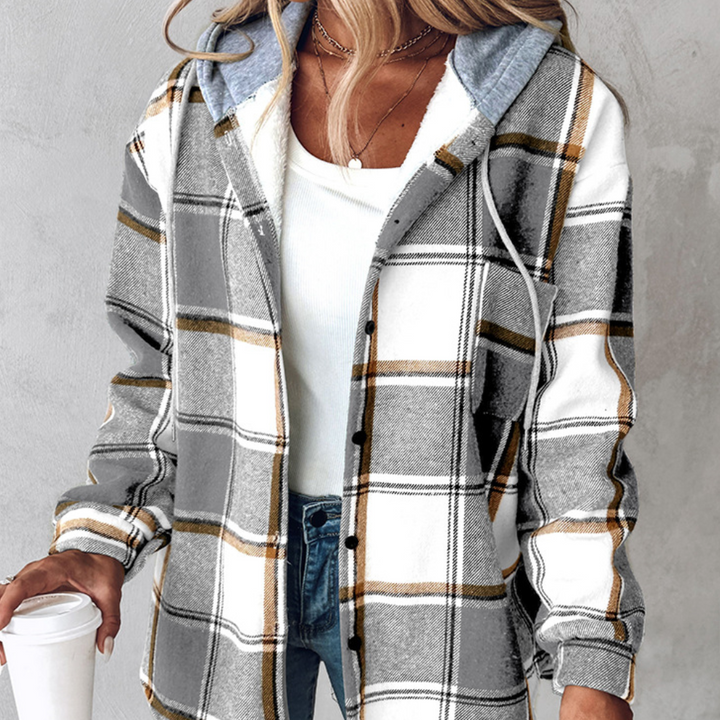 Women's Relaxed Hooded Checked Jacket - photo 2