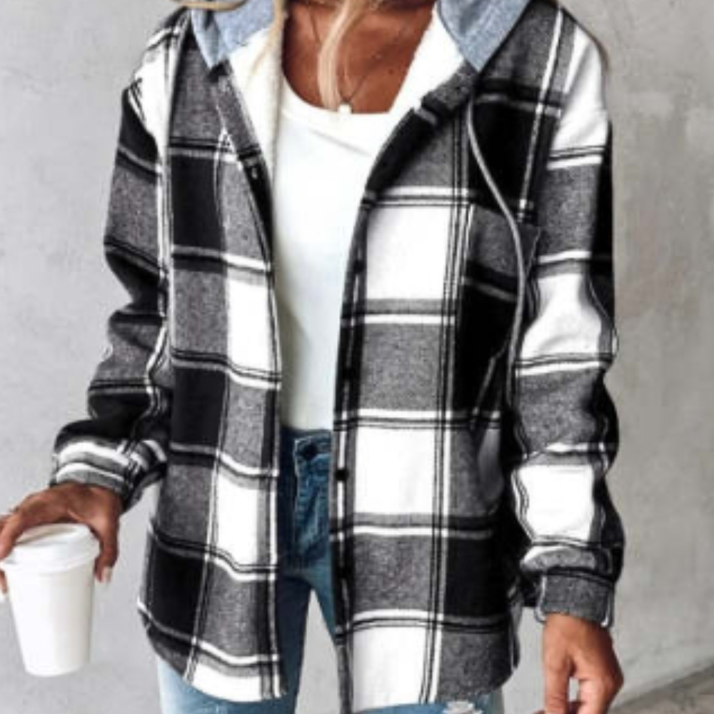 Women's Relaxed Hooded Checked Jacket - photo 3