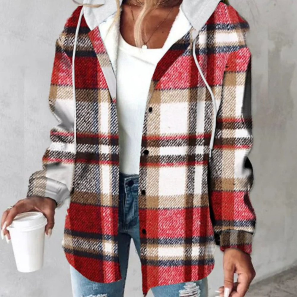 Women's Relaxed Hooded Checked Jacket - photo 4