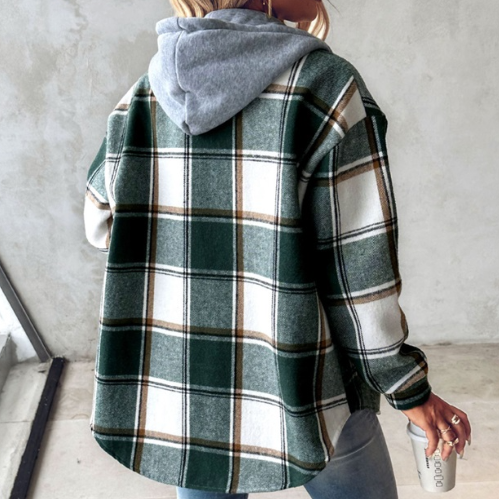 Women's Relaxed Hooded Checked Jacket - photo 5