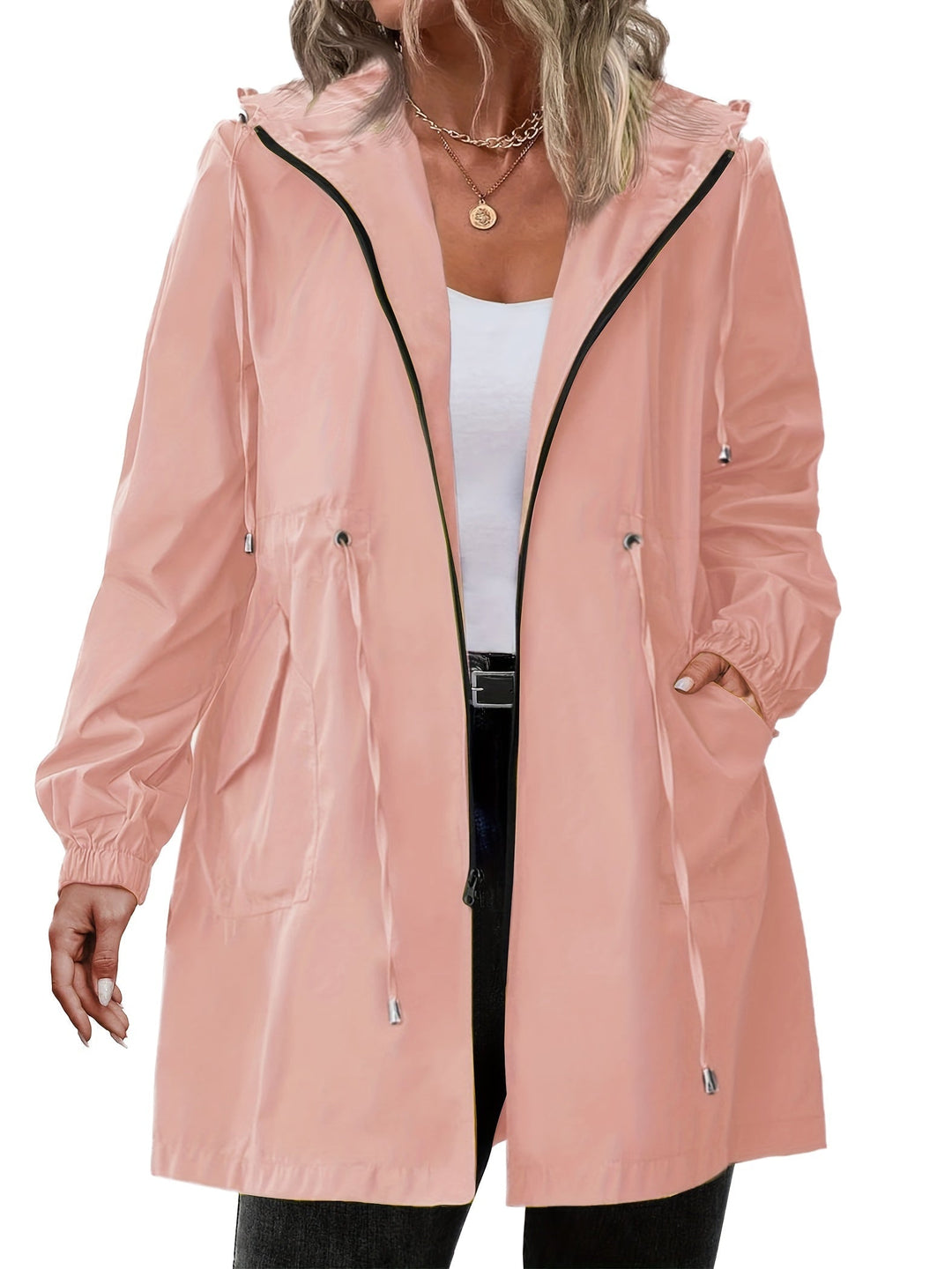 Women's Hooded Rain Jacket with Drawstring Waist - photo 10