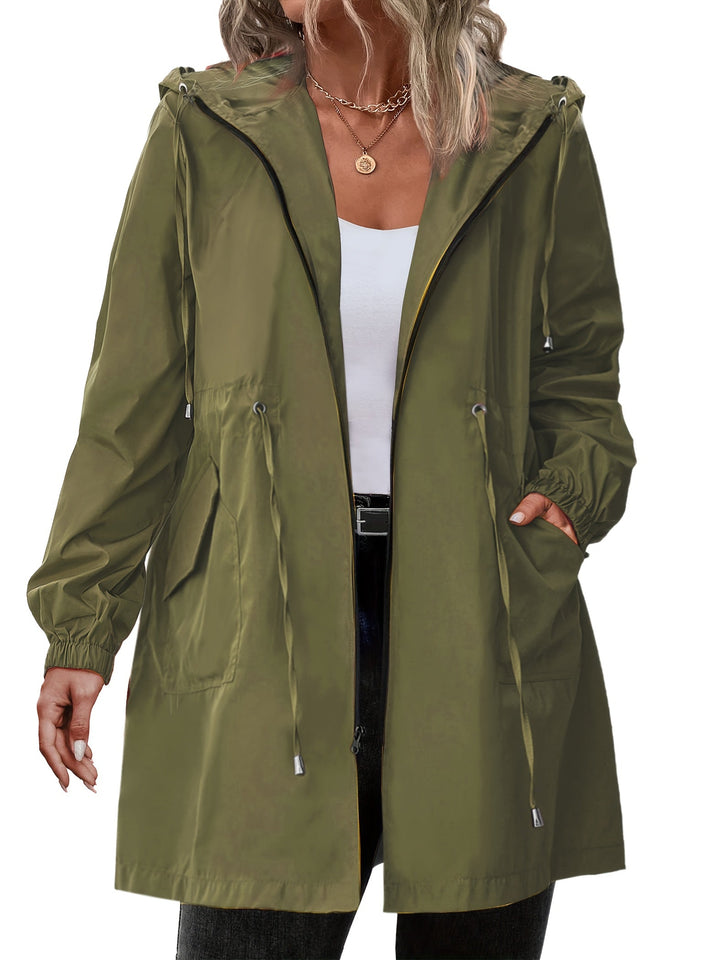 Women's Hooded Rain Jacket with Drawstring Waist - photo 2
