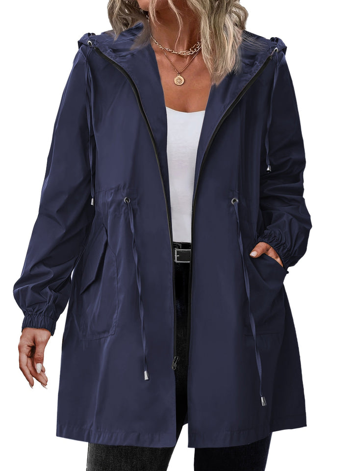 Women's Hooded Rain Jacket with Drawstring Waist - photo 3