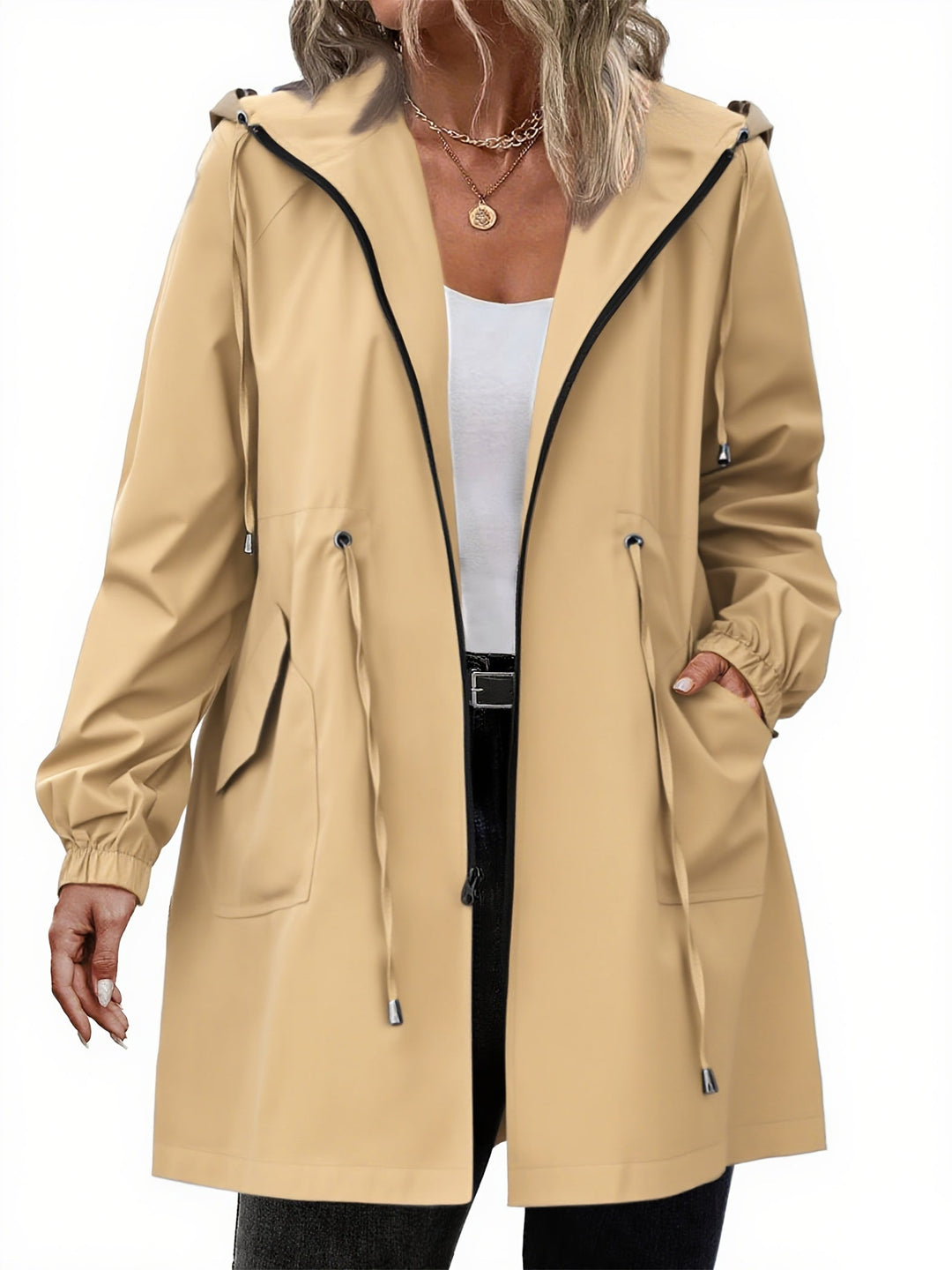 Women's Hooded Rain Jacket with Drawstring Waist - photo 7