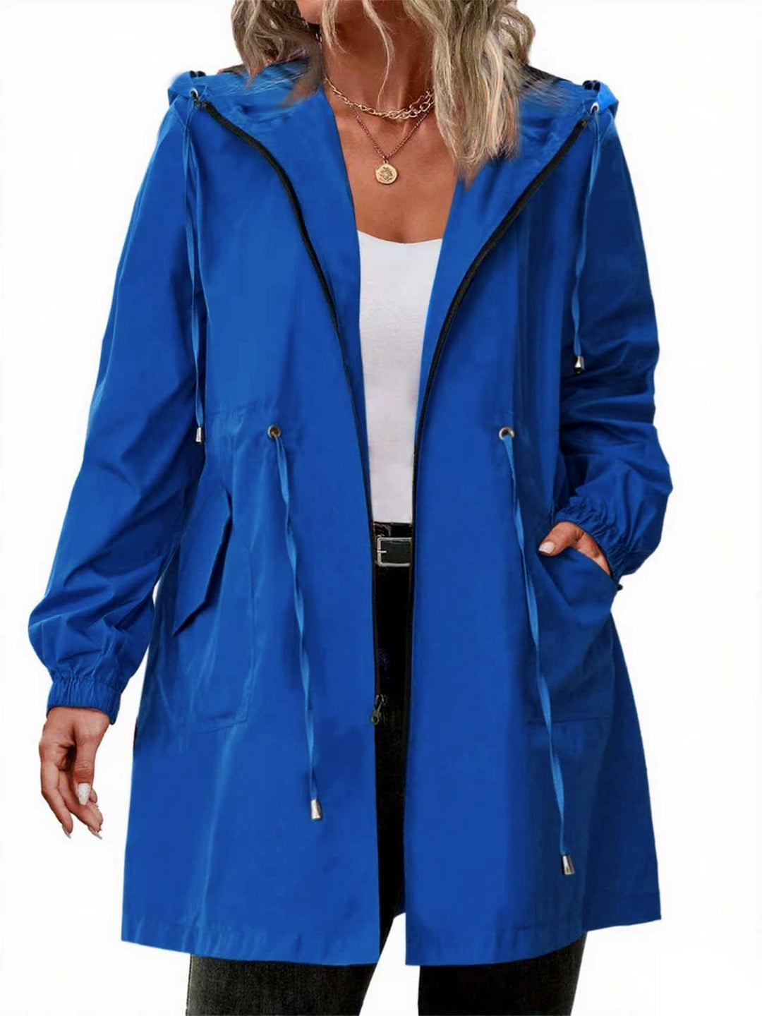 Women's Hooded Rain Jacket with Drawstring Waist - photo 8