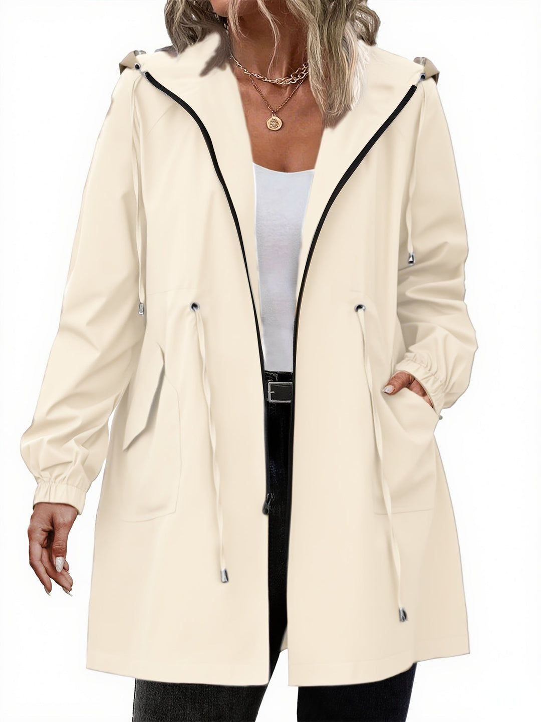 Women's Hooded Rain Jacket with Drawstring Waist - photo 9