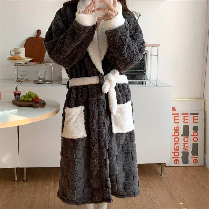 Women's Belted Longline Dressing Gown with Patch Pockets - photo 1