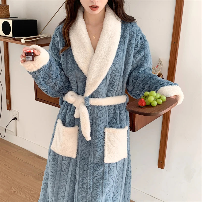 Women's Belted Longline Dressing Gown with Patch Pockets - photo 3