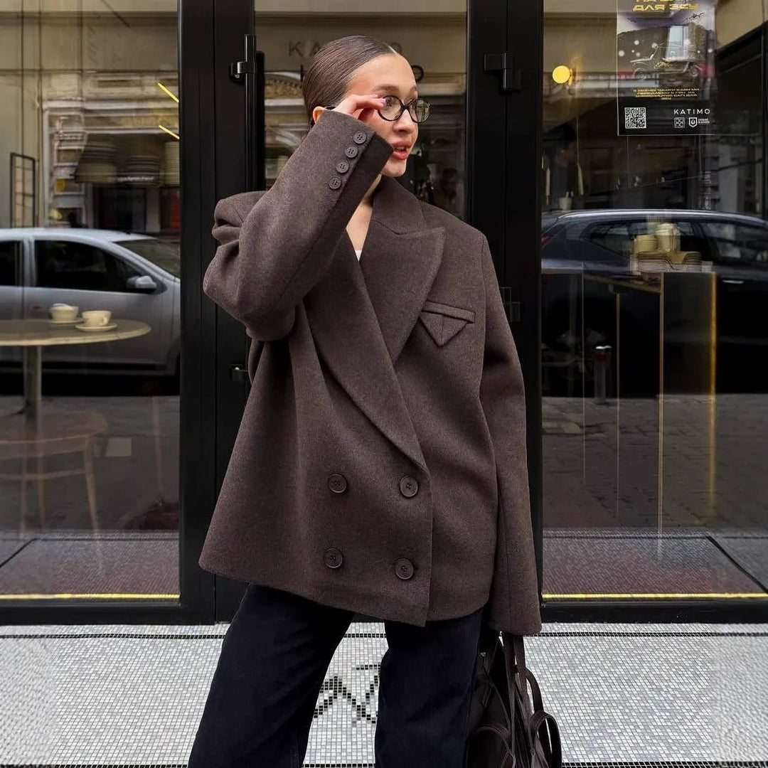 Women's Relaxed Ruched Coat with Collar - photo 8