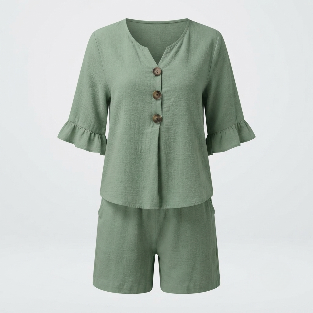 Women's Relaxed Ruffled Two-Piece Set with Button Front - photo 9