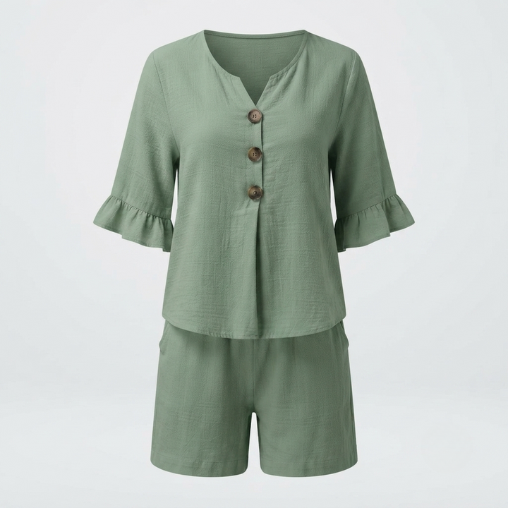 Women's Relaxed Ruffled Two-Piece Set with Button Front - photo 9