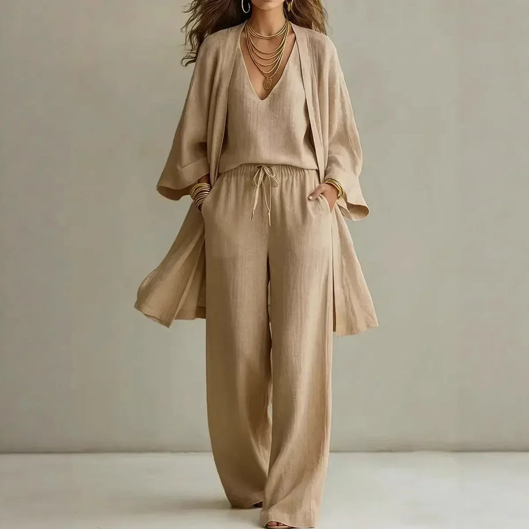 Women's Relaxed Wide-leg Three-piece Lounge Set - photo 2