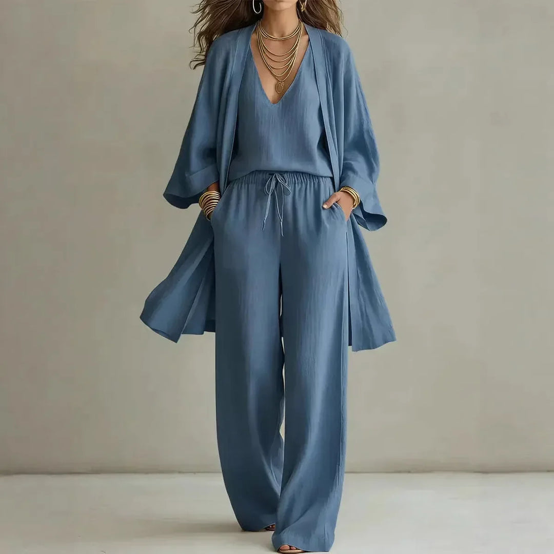 Women's Relaxed Wide-leg Three-piece Lounge Set - photo 3