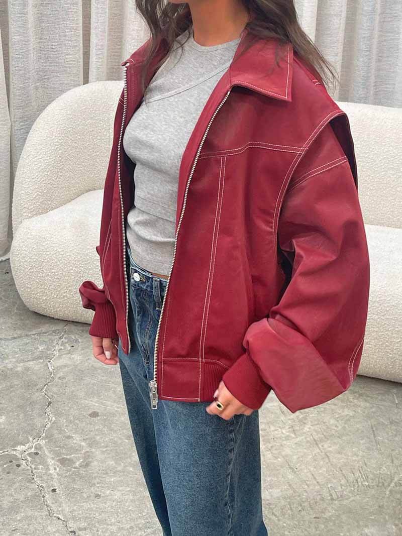 Women's Zip-Front Bomber Jacket with Contrast Stitching - photo 1