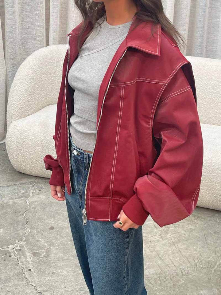 Women's Zip-Front Bomber Jacket with Contrast Stitching - photo 1