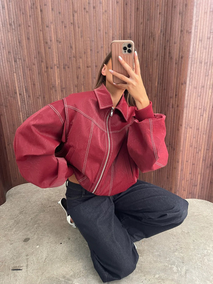 Women's Zip-Front Bomber Jacket with Contrast Stitching - photo 10