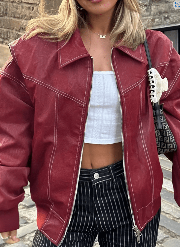 Women's Zip-Front Bomber Jacket with Contrast Stitching - photo 2
