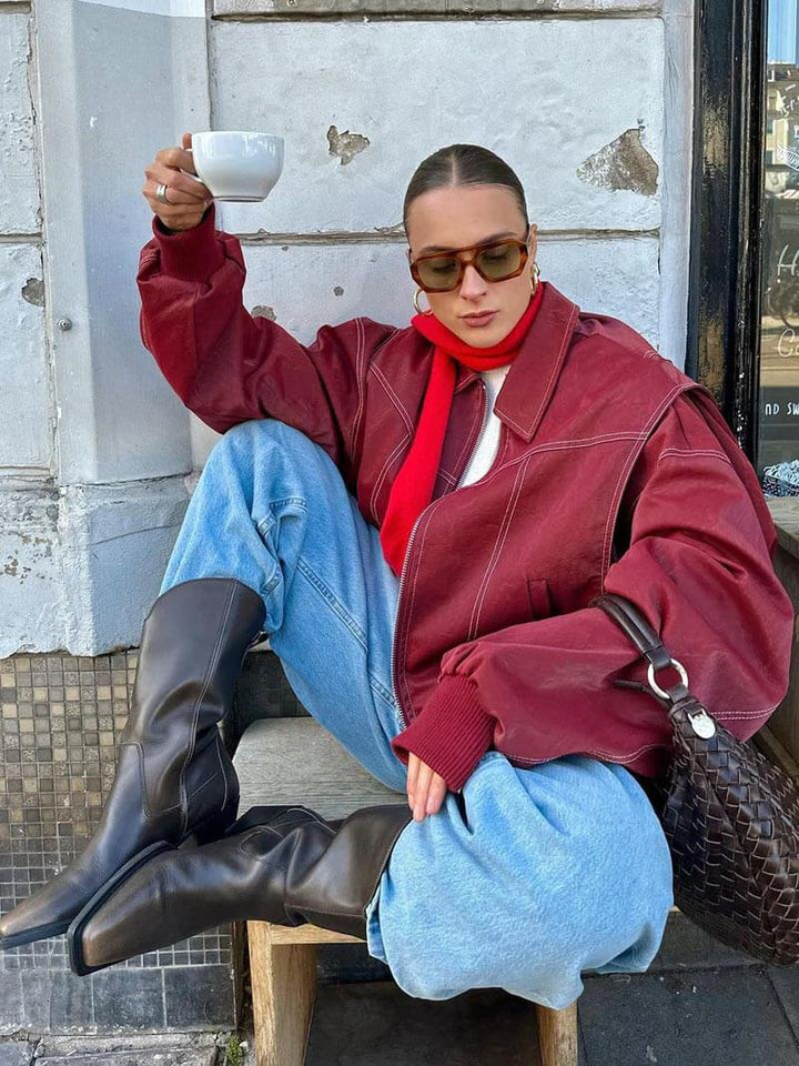 Women's Zip-Front Bomber Jacket with Contrast Stitching - photo 3