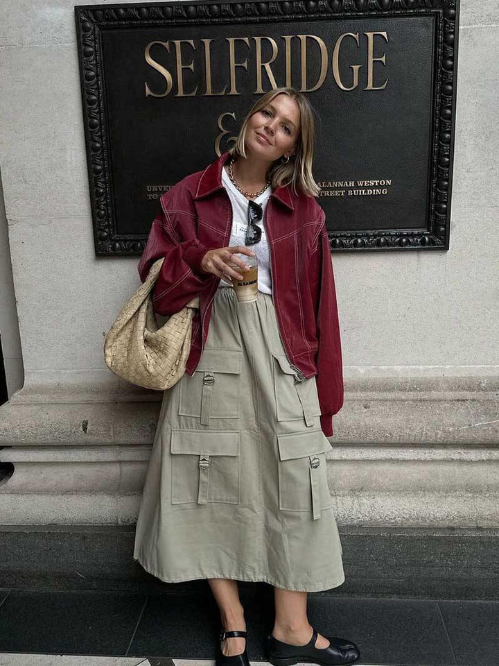 Women's Zip-Front Bomber Jacket with Contrast Stitching - photo 4