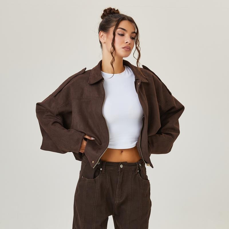 Women's Relaxed Zip-Front Bomber Jacket with Collar - photo 1