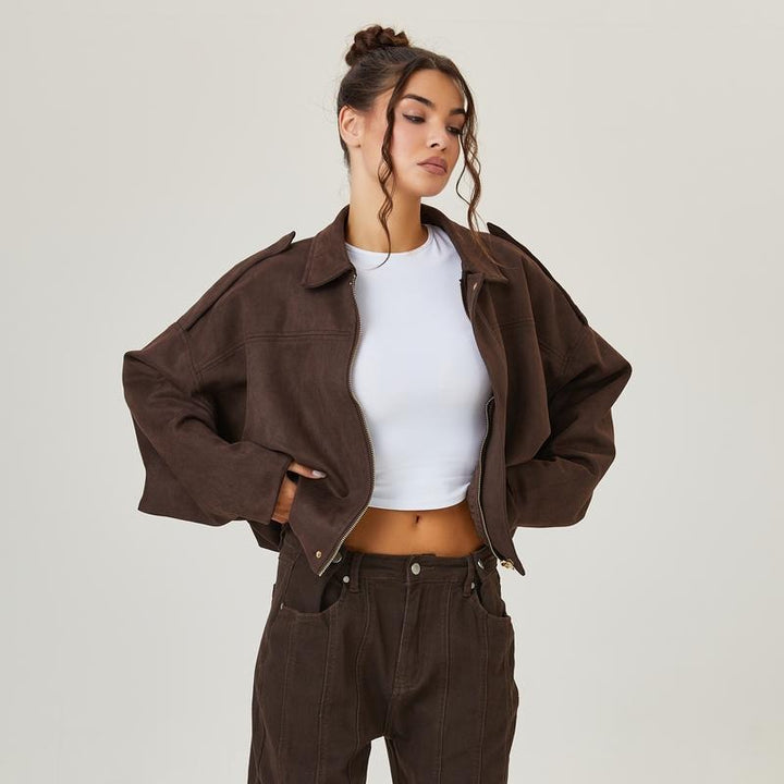 Women's Relaxed Zip-Front Bomber Jacket with Collar - photo 1