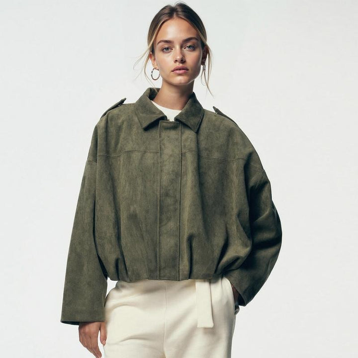 Women's Relaxed Zip-Front Bomber Jacket with Collar - photo 5