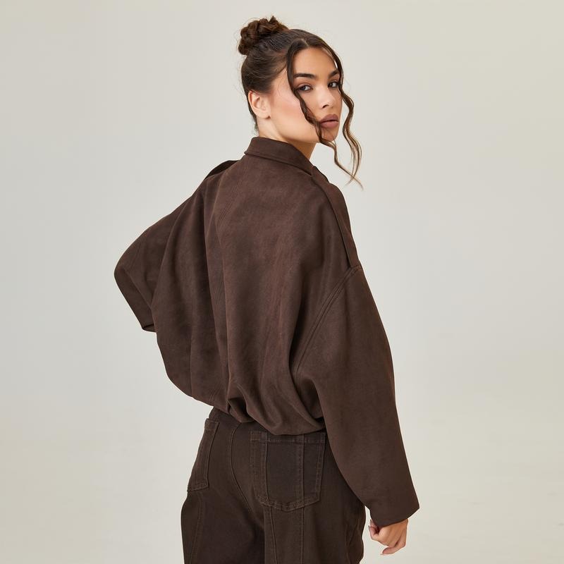Women's Relaxed Zip-Front Bomber Jacket with Collar - photo 6