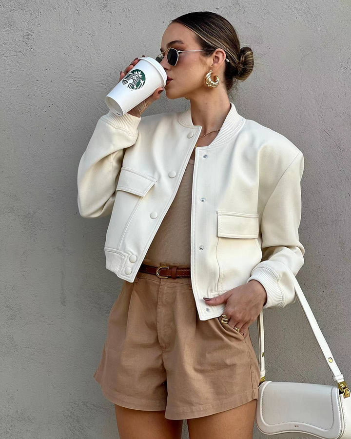 Women's Relaxed Zip-Front Ribbed Cuffs Bomber Jacket with Collar - photo 11