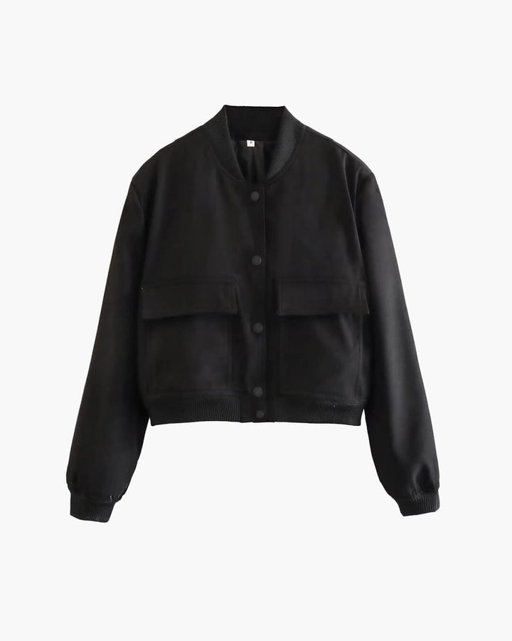 Women's Relaxed Zip-Front Ribbed Cuffs Bomber Jacket with Collar - photo 2