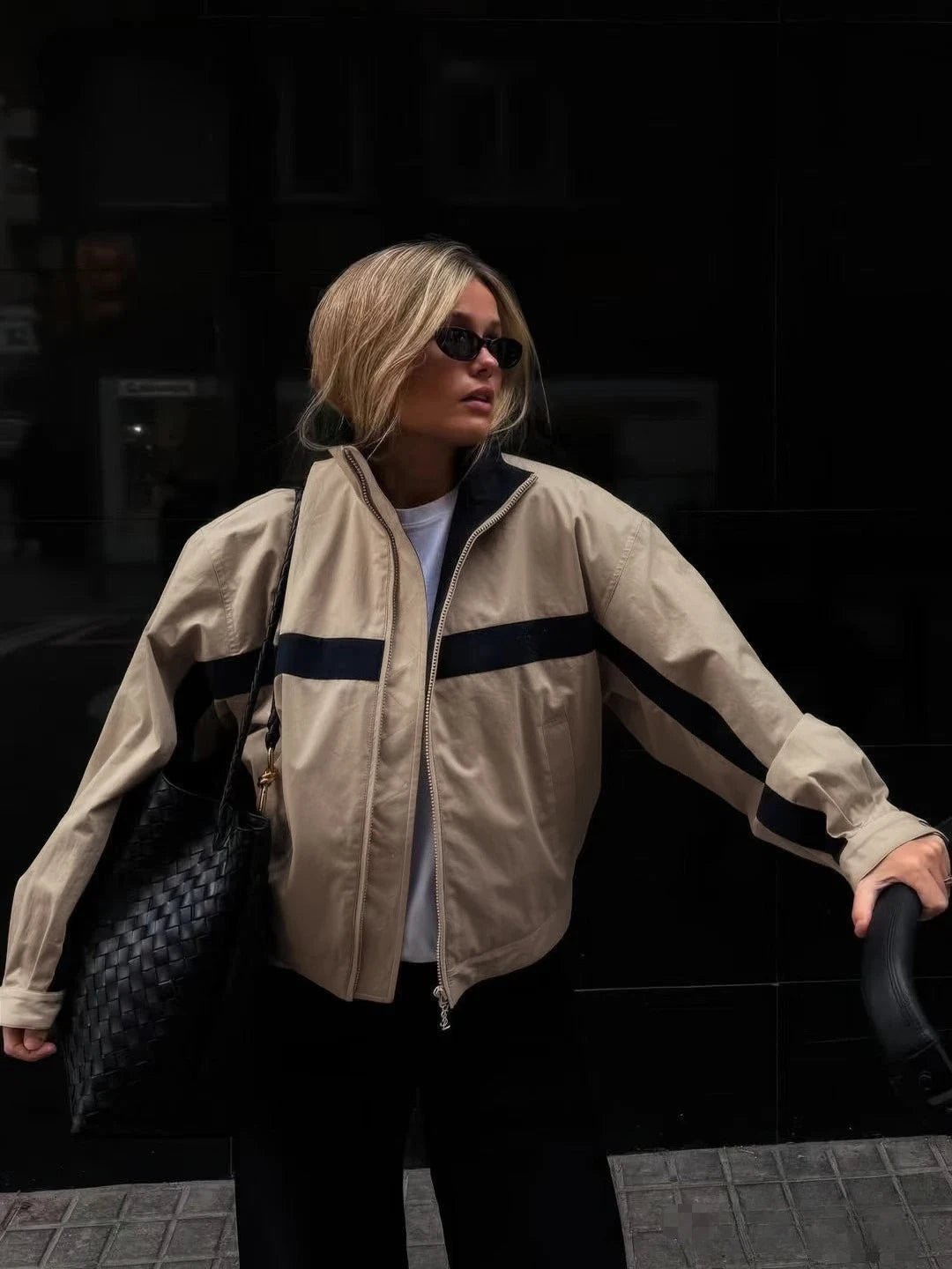 Women's Relaxed Zip-Front Bomber Jacket with Hood and Collar - photo 1
