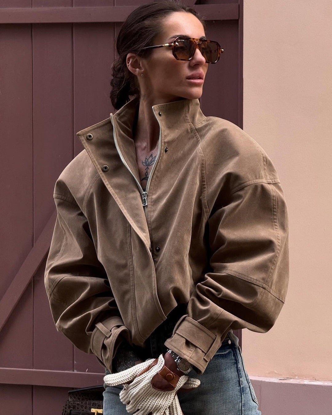 Women's Zip-Front Jacket with Collar and Chest Pockets - photo 6
