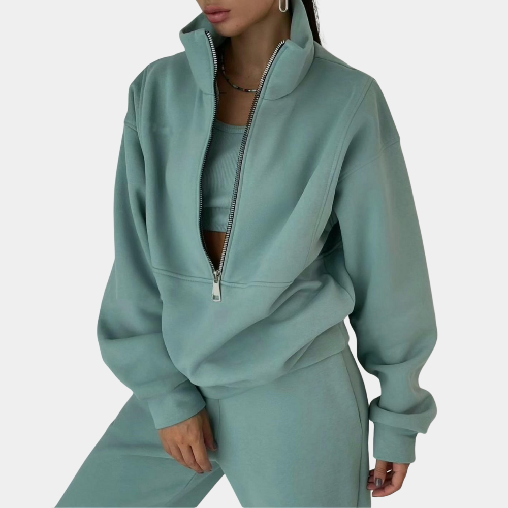 Women's Relaxed Zip-Front Two-Piece Set with Elasticated Waist - photo 1