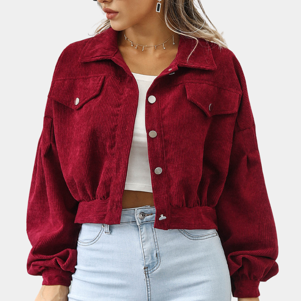 Women's Ribbed Button-Front Jacket with Side Pockets - photo 1