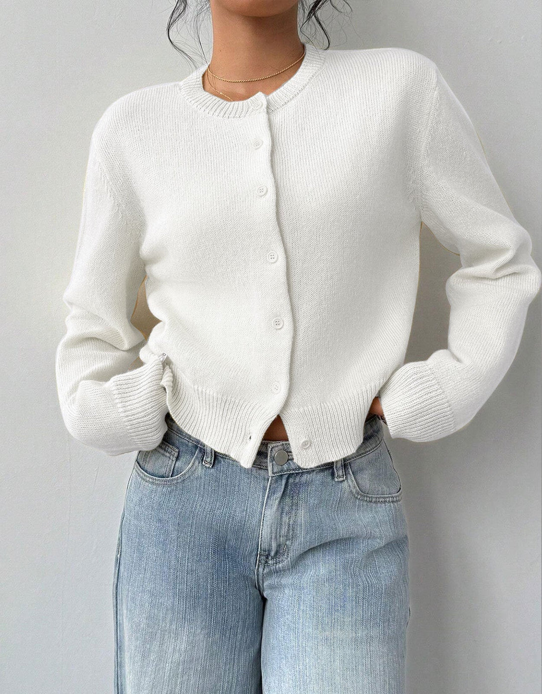 Women's Ribbed Cropped Cardigan with Button Front - photo 1