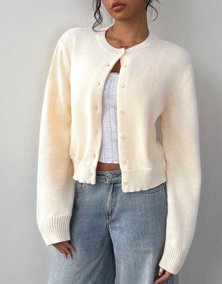 Women's Ribbed Cropped Cardigan with Button Front - photo 2
