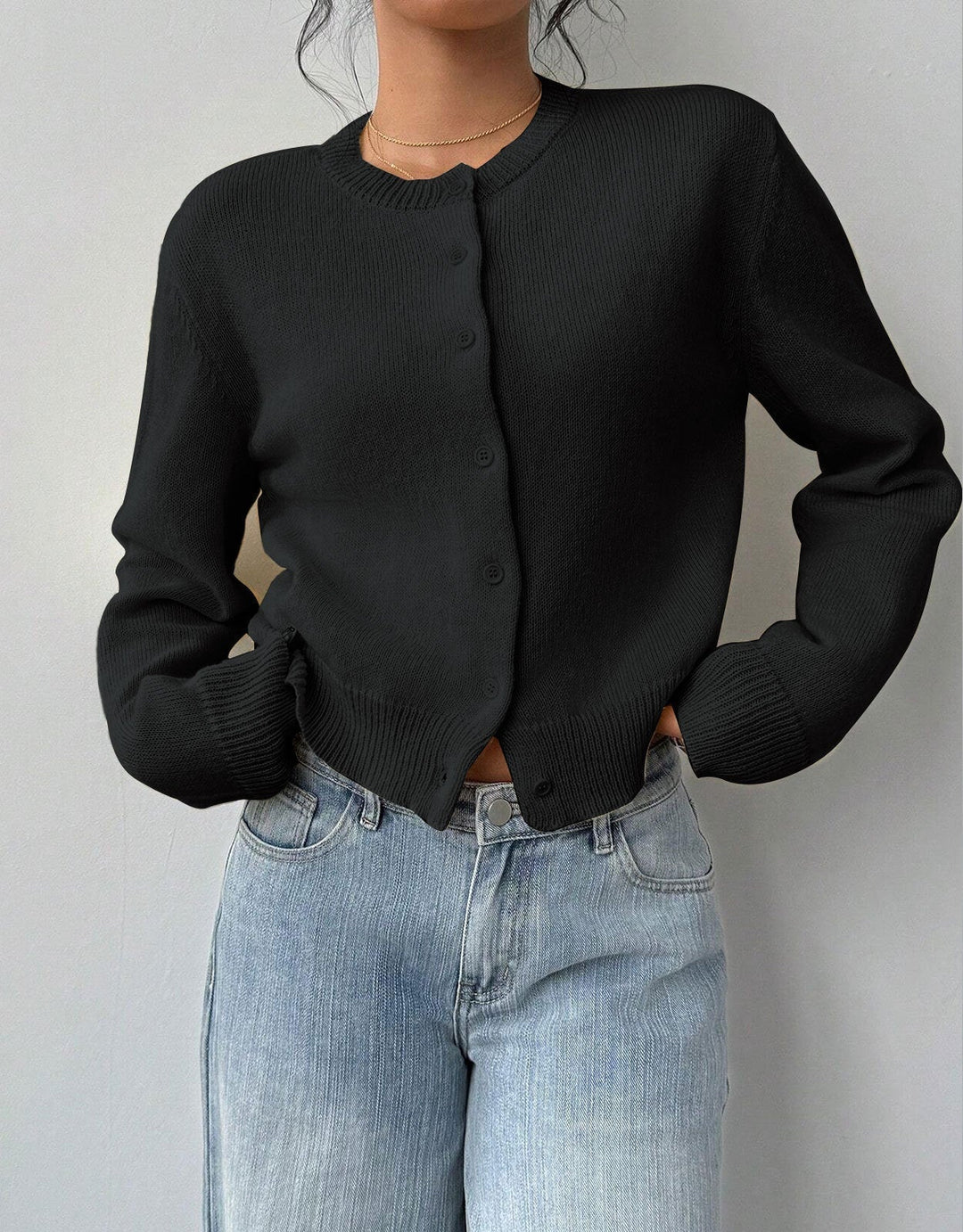 Women's Ribbed Cropped Cardigan with Button Front - photo 3