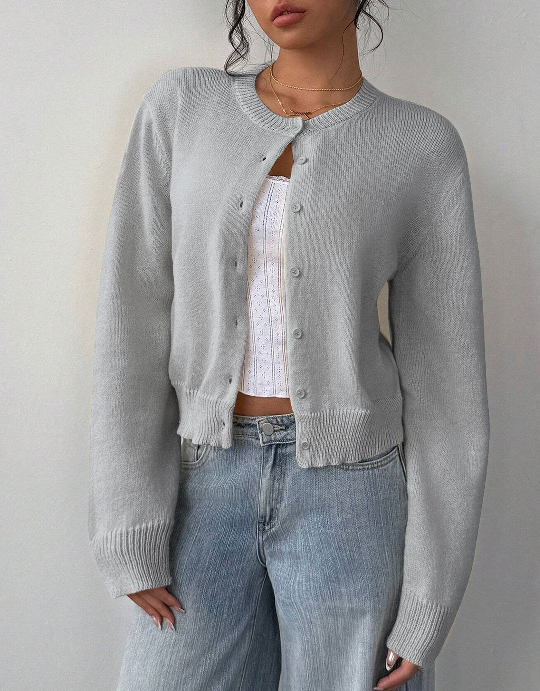 Women's Ribbed Cropped Cardigan with Button Front - photo 4