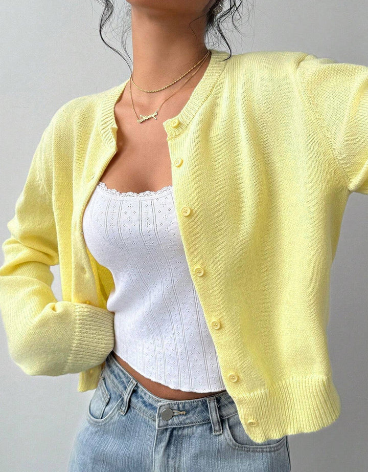 Women's Ribbed Cropped Cardigan with Button Front - photo 5
