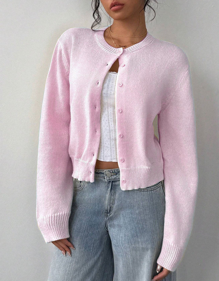 Women's Ribbed Cropped Cardigan with Button Front - photo 6