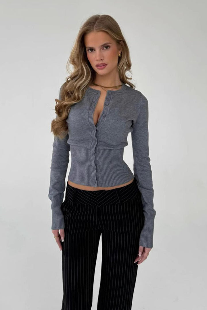 Women's Ribbed Knit Button Front Fitted Cardigan - photo 1