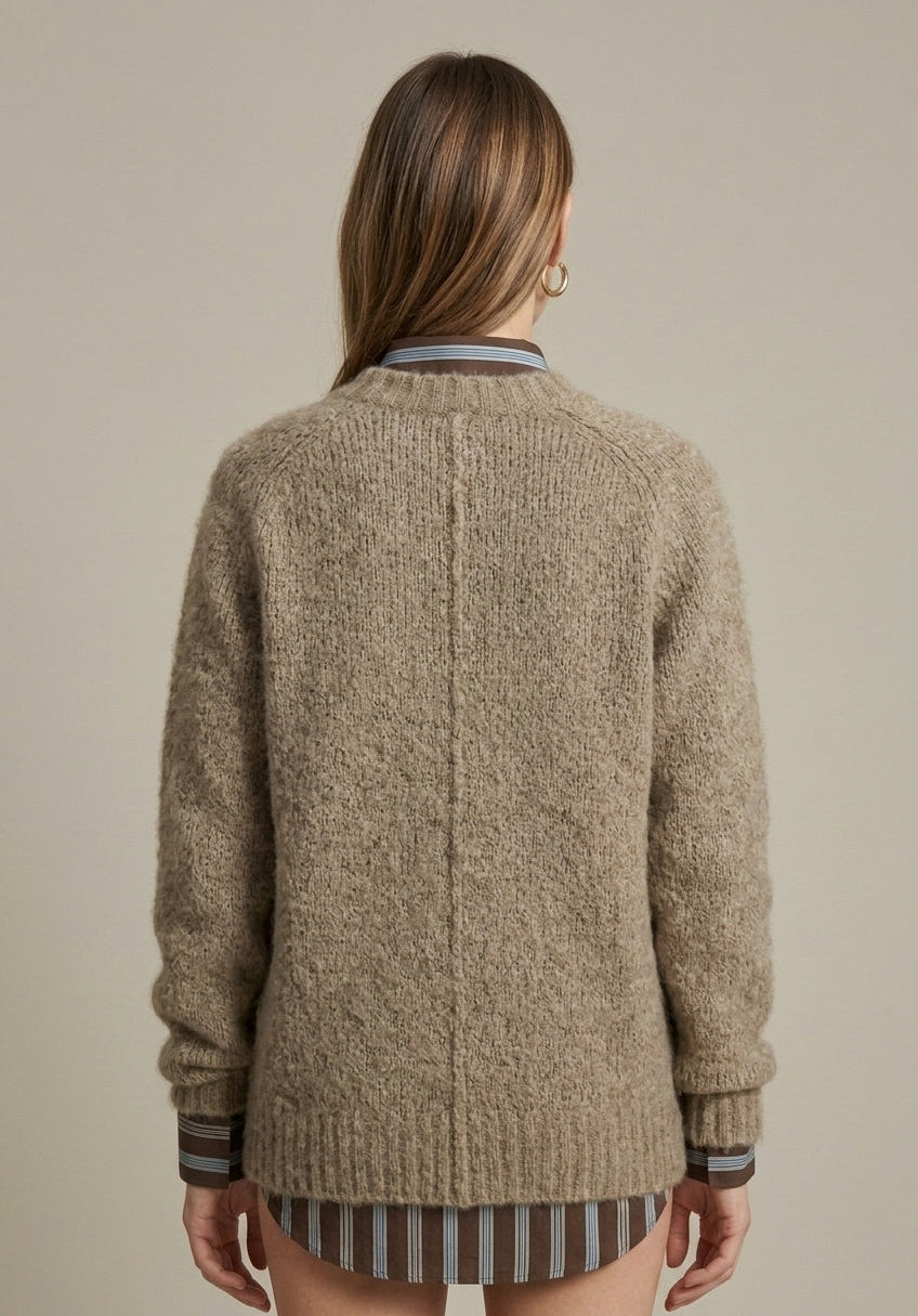 Women's Ribbed Relaxed Jumper with V-Neck - photo 4