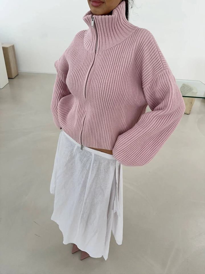 Women's Ribbed Relaxed Jumper with Zip Front - photo 5