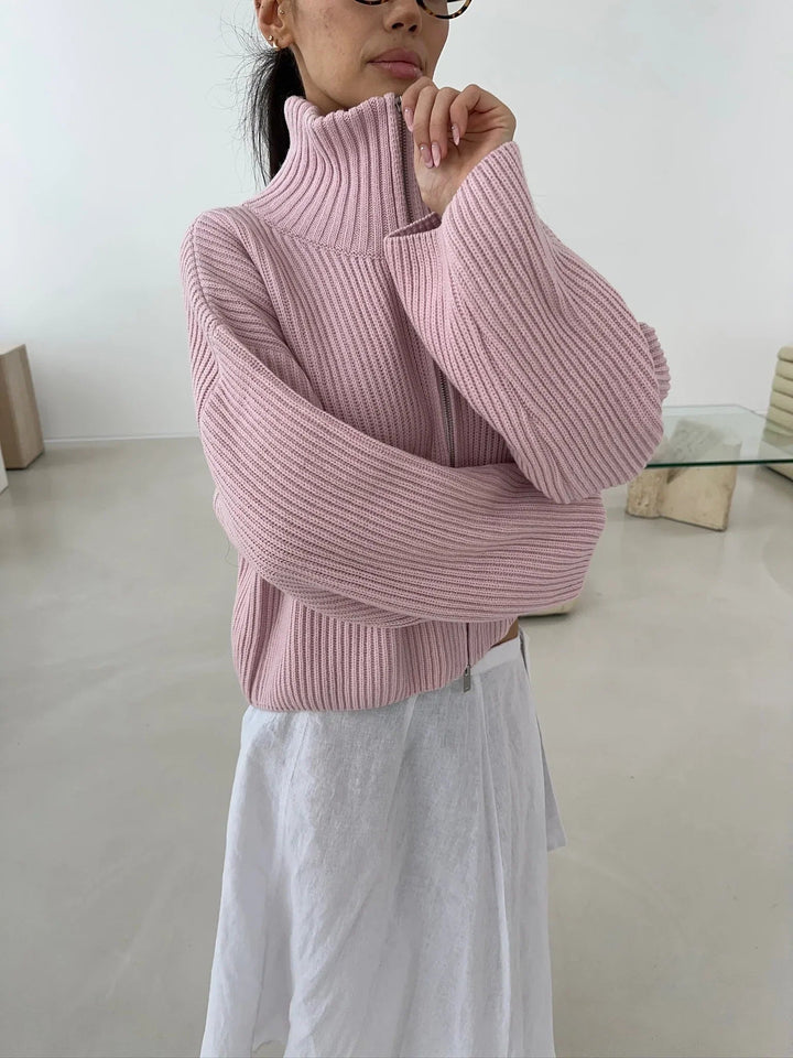 Women's Ribbed Relaxed Jumper with Zip Front - photo 6