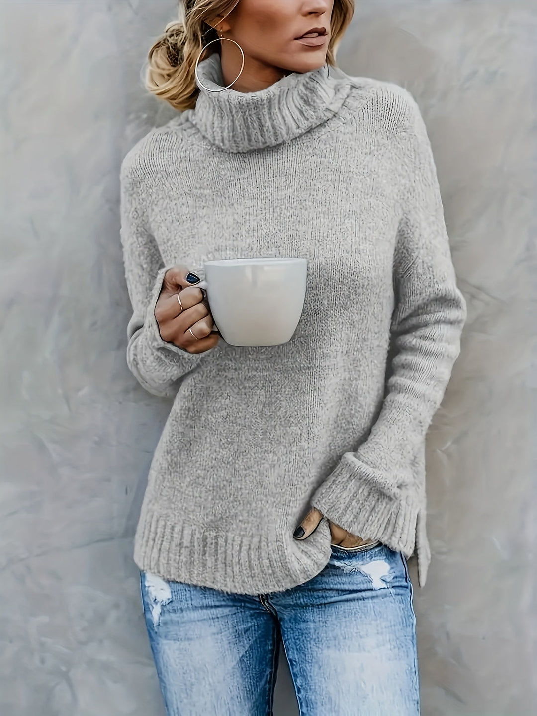 Women's Roll Neck Jumper with Split Hem - photo 1