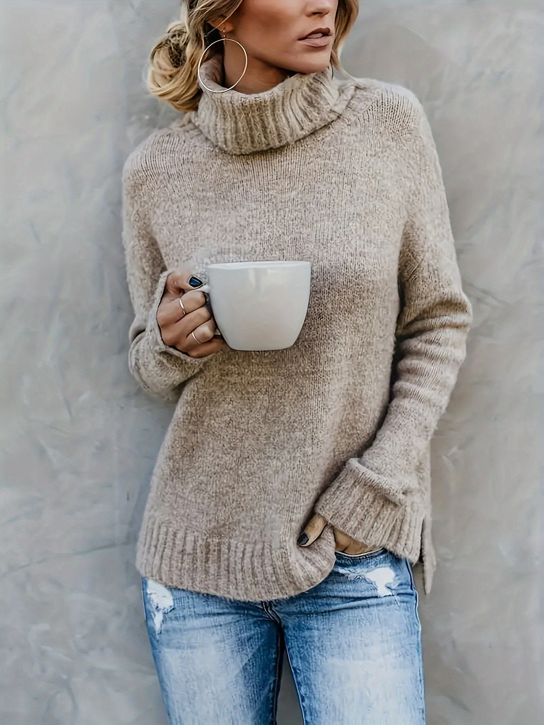Women's Roll Neck Jumper with Split Hem - photo 4