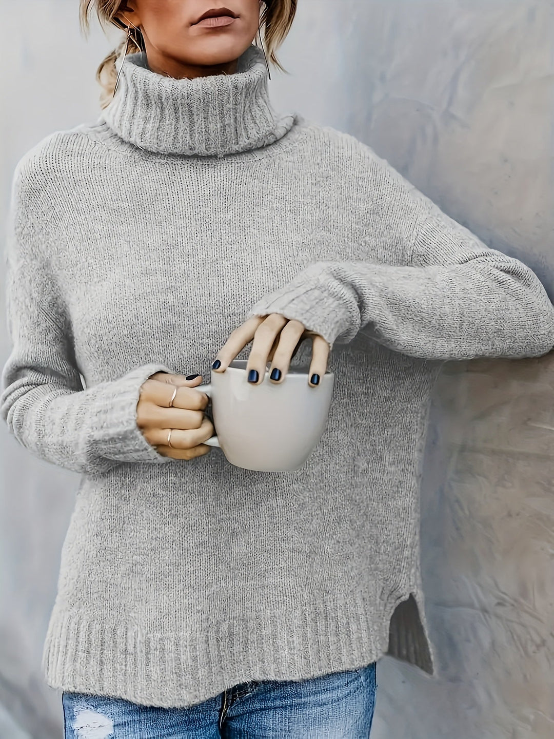 Women's Roll Neck Jumper with Split Hem - photo 9