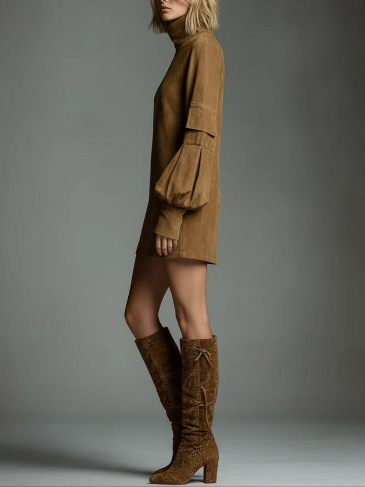 Women's Roll Neck Puff Sleeve Mini Dress - photo 4