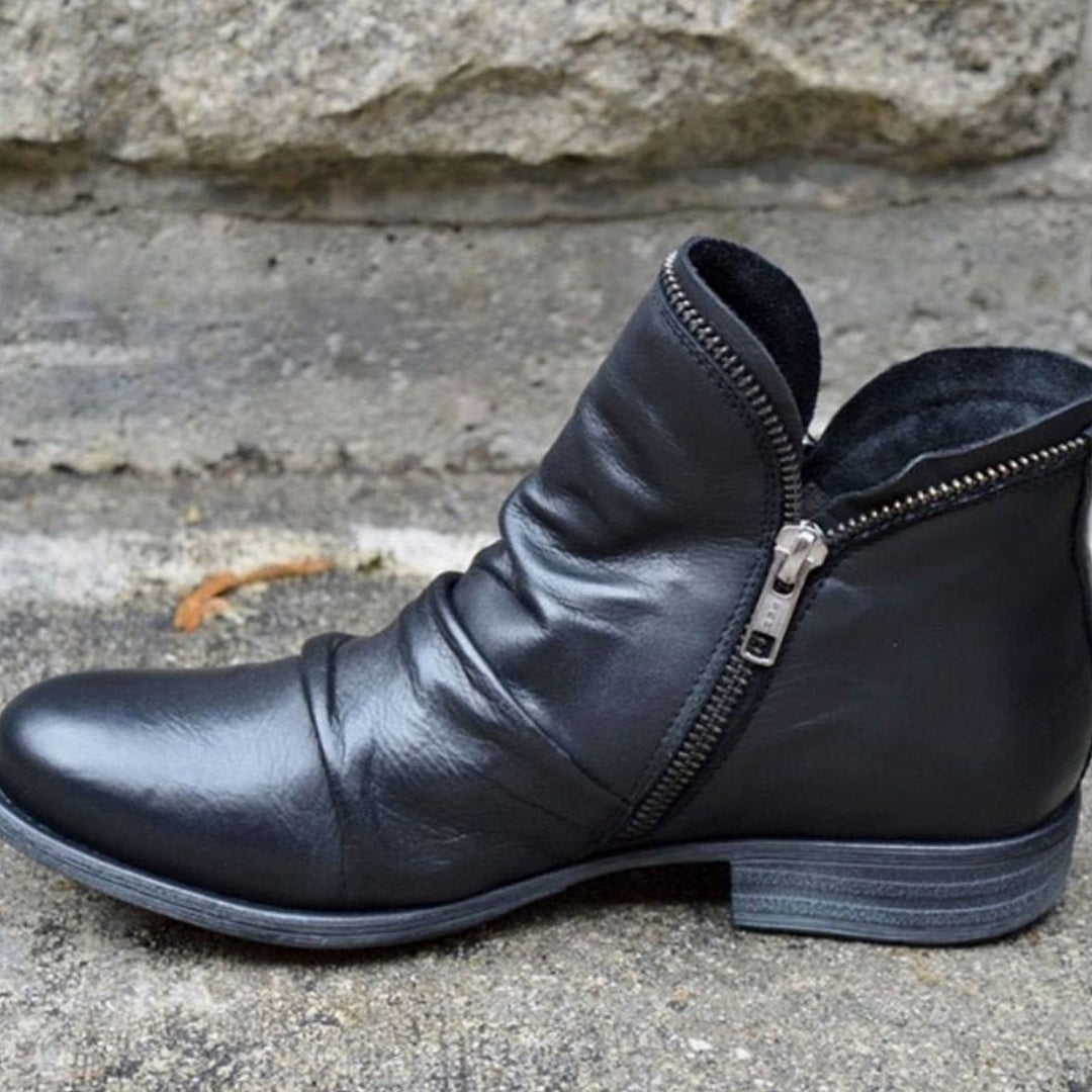 Women's Ruched Leather Side-zip Ankle Boots - photo 1