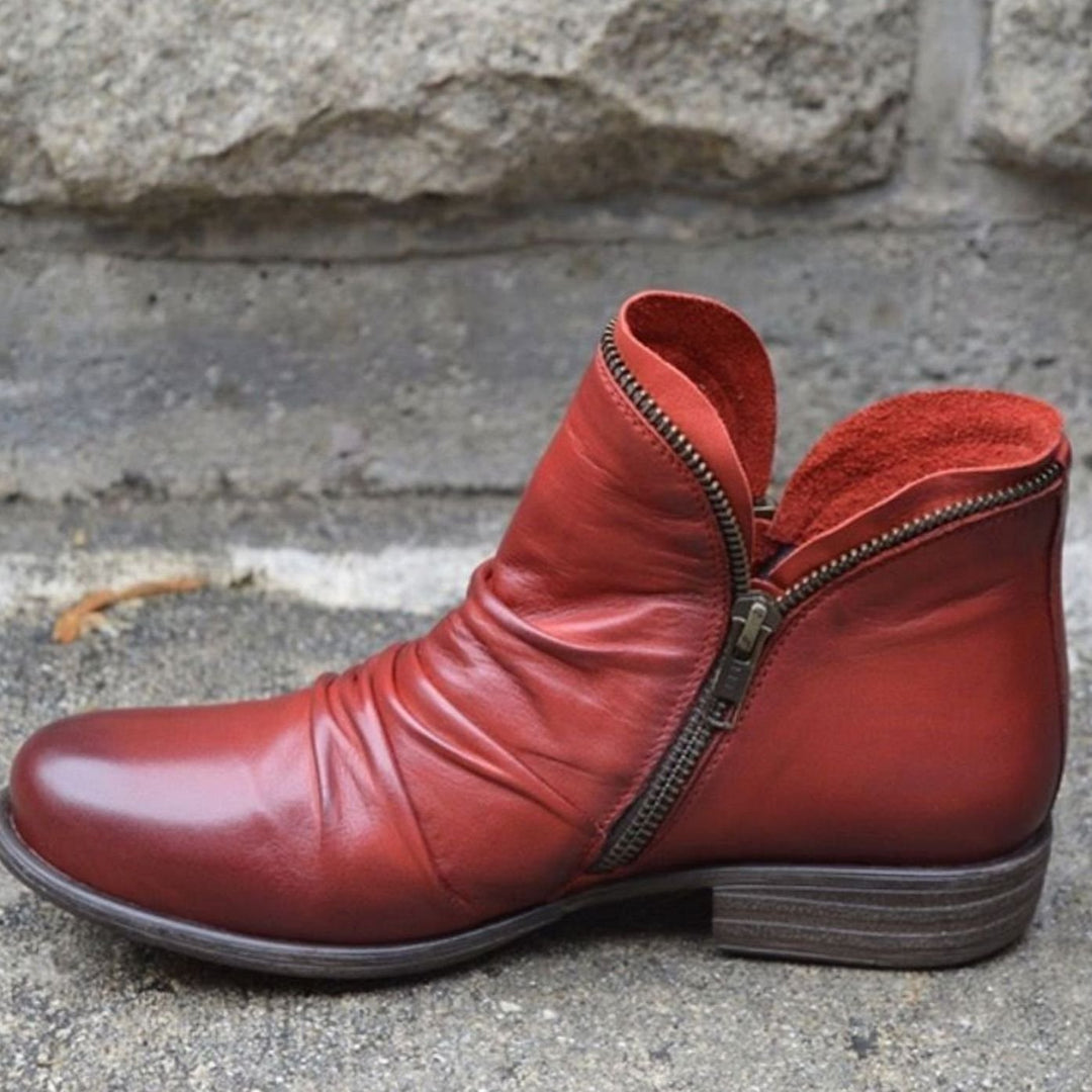 Women's Ruched Leather Side-zip Ankle Boots - photo 3